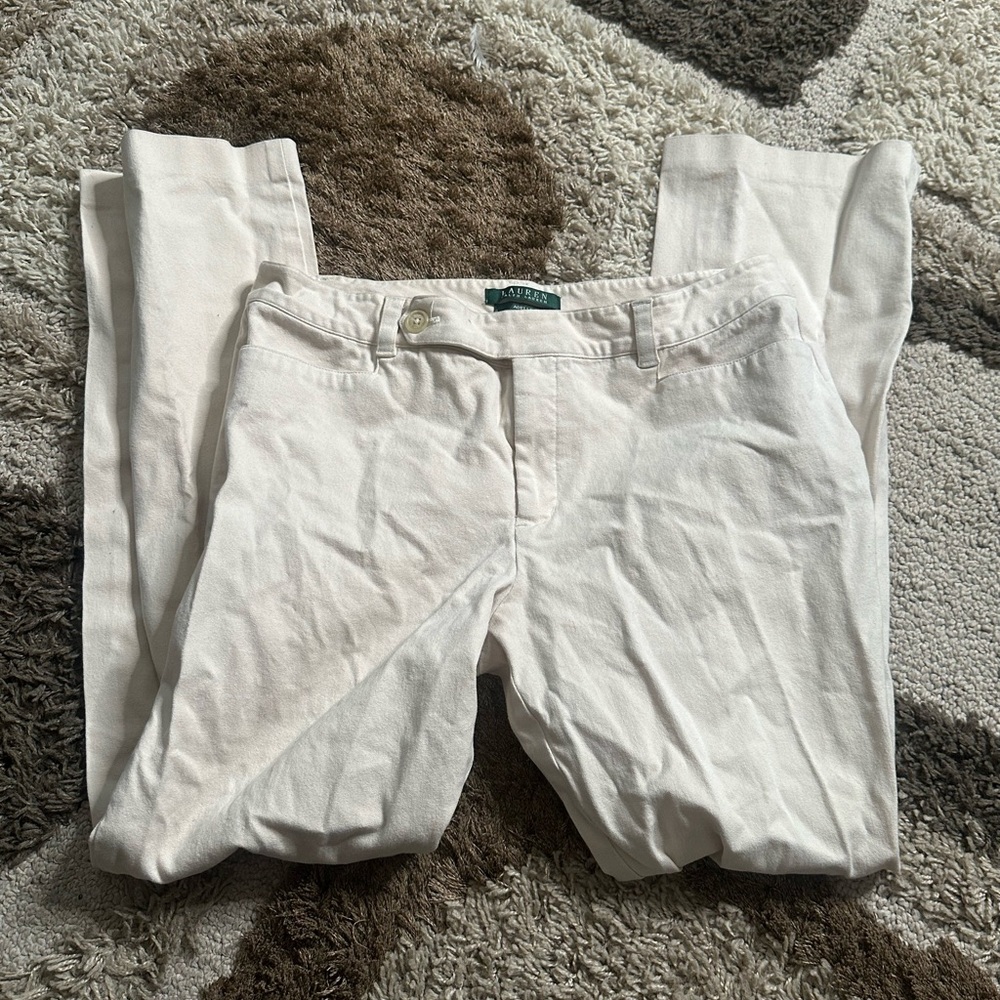 LAUREN RALPH LAUREN Cotton women's pants Size 10 Wide leg cream color